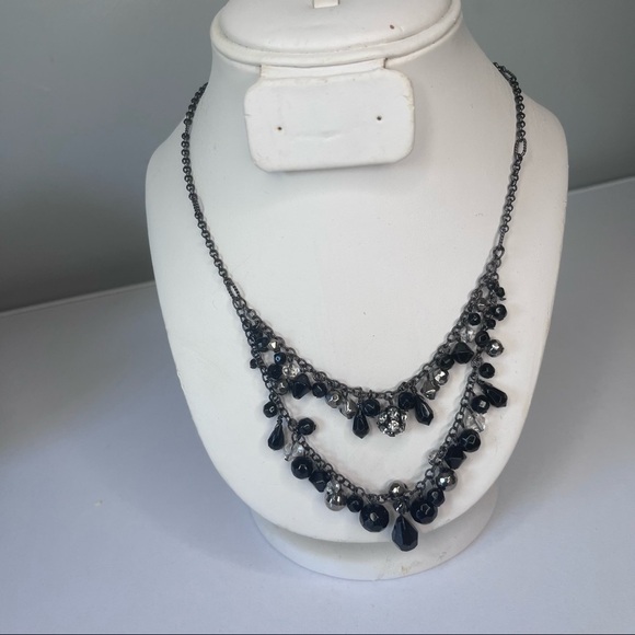 Vintage Jewelry - Vintage Beaded Double Strand Necklace Black 18”